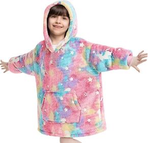 RAINBEAN Glow In The Dark Wearable Blanket Hoodie For Kid, Oversized Hooded Wearable Blanket Sherpa, Soft Blanket Hooded Gift For Girls And Boys 3-6 Y