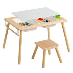 Children's Sensory Table with Stool, Kids Activity Table with 2 Storage Bins & 2 Pen Holders & Paper Roll