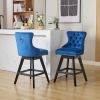 Swivel Velvet Barstools with Button Tufted Decoration and Wooden Legs, and Chrome Nailhead Trim, Leisure Style Bar Chairs,Bar stools, Set of 2 (Blue)