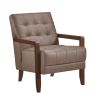 Modern Style Accent Chair Brown Leather Upholstered Tufted Detail Walnut Finish Wood Furniture 1pc