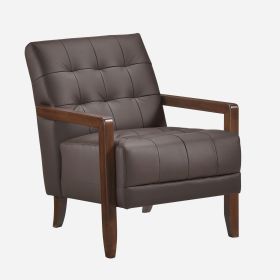 Modern Style Accent Chair Dark Brown Leather Upholstered Tufted Detail Walnut Finish Wood Furniture 1pc