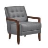 Modern Style Accent Chair Gray Leather Upholstered Tufted Detail Walnut Finish Wood Furniture 1pc