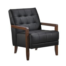 Modern Style Accent Chair Black Leather Upholstered Tufted Detail Walnut Finish Wood Furniture 1pc