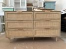 Rattan 6 Drawer Dresser for Bedroom, Wood Dresser & Chest of Drawers with Metal Handles 51"