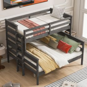 Wood Twin XL over Queen Bunk Bed with Ladder, Gray