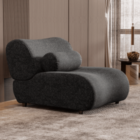 Black Modular Sofa with Moveable Headrests ‚Äì Modern Chenille Fabric Sectional Couch with Hidden Legs & Cylindrical Pillows ‚Äì Perfect for Living Ro