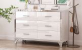 Elegant High Gloss Dresser with Metal Handle,Mirrored Storage Cabinet with 6 Drawers for Bedroom,Living Room,White