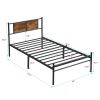 Twin Size metal bedframe, Headboard with wood panel decoration, black