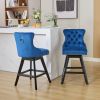 Swivel Velvet Barstools with Button Tufted Decoration and Wooden Legs, and Chrome Nailhead Trim, Leisure Style Bar Chairs,Bar stools, Set of 2 (Blue)