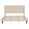 Stylish High Headboard Bed, 54 "High Headboard, High Quality, Comfortable High Back Design Ideal for Reading or Relaxing, King Size, Beige