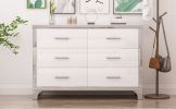 Elegant High Gloss Dresser with Metal Handle,Mirrored Storage Cabinet with 6 Drawers for Bedroom,Living Room,White