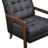 Modern Style Accent Chair Black Leather Upholstered Tufted Detail Walnut Finish Wood Furniture 1pc