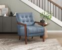 Modern Style Accent Chair Blue Leather Upholstered Tufted Detail Walnut Finish Wood Furniture 1pc