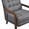 Modern Style Accent Chair Gray Leather Upholstered Tufted Detail Walnut Finish Wood Furniture 1pc