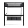 Full Size Metal Gaming Loft Bed with LED, Desk, Open Wardrobe and 3 Linen Storage Drawers, Black(ETA:1.23)