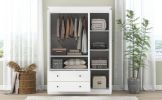 3 Shutter Door Wardrobe Armoire Closet with 2 Drawers, White(Expected Arrival Time: 1.12)