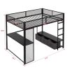 Full Size Metal Gaming Loft Bed with LED, Desk, Open Wardrobe and 3 Linen Storage Drawers, Black(ETA:1.23)