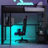 Full Size Metal Gaming Loft Bed with LED, Desk, Open Wardrobe and 3 Linen Storage Drawers, Black(ETA:1.23)