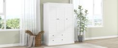 3 Shutter Door Wardrobe Armoire Closet with 2 Drawers, White(Expected Arrival Time: 1.12)