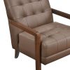 Modern Style Accent Chair Brown Leather Upholstered Tufted Detail Walnut Finish Wood Furniture 1pc