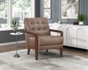 Modern Style Accent Chair Brown Leather Upholstered Tufted Detail Walnut Finish Wood Furniture 1pc