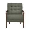 Modern Style Accent Chair Green Leather Upholstered Tufted Detail Walnut Finish Wood Furniture 1pc