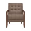 Modern Style Accent Chair Brown Leather Upholstered Tufted Detail Walnut Finish Wood Furniture 1pc