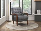 Modern Style Accent Chair Gray Leather Upholstered Tufted Detail Walnut Finish Wood Furniture 1pc