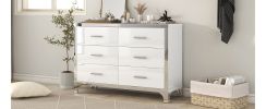 Elegant High Gloss Dresser with Metal Handle,Mirrored Storage Cabinet with 6 Drawers for Bedroom,Living Room,White