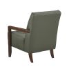 Modern Style Accent Chair Green Leather Upholstered Tufted Detail Walnut Finish Wood Furniture 1pc