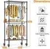 Rolling Clothes Rack, Heavy Duty Clothing Rack, 3-Shelf Portable Adjustable Wardrobe Closet with Wheels, Hanging Rods & Side Hooks