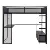 Full Size Metal Gaming Loft Bed with LED, Desk, Open Wardrobe and 3 Linen Storage Drawers, Black(ETA:1.23)