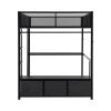 Full Size Metal Gaming Loft Bed with LED, Desk, Open Wardrobe and 3 Linen Storage Drawers, Black(ETA:1.23)