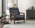 Modern Style Accent Chair Black Leather Upholstered Tufted Detail Walnut Finish Wood Furniture 1pc