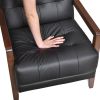 Modern Style Accent Chair Black Leather Upholstered Tufted Detail Walnut Finish Wood Furniture 1pc