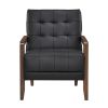 Modern Style Accent Chair Black Leather Upholstered Tufted Detail Walnut Finish Wood Furniture 1pc