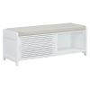 TREXM Distressed Shutter Storage Bench with Acacia Veneer for Retro Charm for Living Room, Entryway (White)