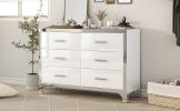 Elegant High Gloss Dresser with Metal Handle,Mirrored Storage Cabinet with 6 Drawers for Bedroom,Living Room,White