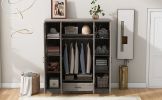 4-Door Mirror Wardrobe with shelves, Gray