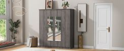 4-Door Mirror Wardrobe with shelves, Gray