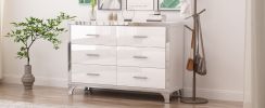 Elegant High Gloss Dresser with Metal Handle,Mirrored Storage Cabinet with 6 Drawers for Bedroom,Living Room,White