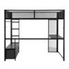 Full Size Metal Gaming Loft Bed with LED, Desk, Open Wardrobe and 3 Linen Storage Drawers, Black(ETA:1.23)