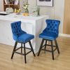 Swivel Velvet Barstools with Button Tufted Decoration and Wooden Legs, and Chrome Nailhead Trim, Leisure Style Bar Chairs,Bar stools, Set of 2 (Blue)