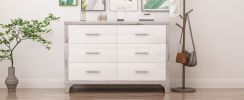 Elegant High Gloss Dresser with Metal Handle,Mirrored Storage Cabinet with 6 Drawers for Bedroom,Living Room,White