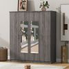 4-Door Mirror Wardrobe with shelves, Gray