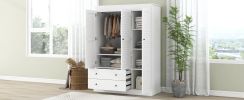 3 Shutter Door Wardrobe Armoire Closet with 2 Drawers, White(Expected Arrival Time: 1.12)