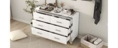 Elegant High Gloss Dresser with Metal Handle,Mirrored Storage Cabinet with 6 Drawers for Bedroom,Living Room,White