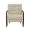 Modern Style Accent Chair Beige Leather Upholstered Tufted Detail Walnut Finish Wood Furniture 1pc