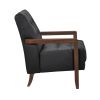 Modern Style Accent Chair Black Leather Upholstered Tufted Detail Walnut Finish Wood Furniture 1pc