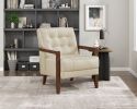 Modern Style Accent Chair Beige Leather Upholstered Tufted Detail Walnut Finish Wood Furniture 1pc